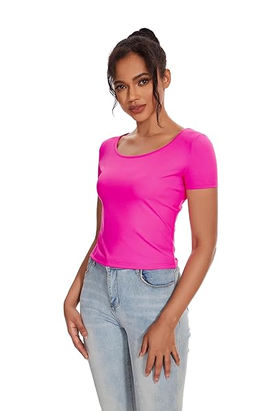 WOMENS T SHIRTS CREW NECK SHORT SLEEVE SHIRTS FOR WOMEN TOPS 2024 CASUAL SLIM FIT FASHION BASIC TEE T SHIRTS(BLUSH,M)