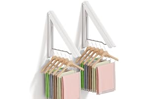 BAKON 2 Pack Clothes Drying Rack Foldable Collapsible, Folding Laundry Rack Wall Mounted Retractable Clothes Hanger for Laundry Room, Indoor & Outdoor Use, Easy Installation, Aluminum (White)