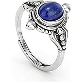 Lapis Lazuli Ring, Oval Natural Blue Lapis Lazuli Stone Rings for Women, Vintage Silver Plated Handmade Adjustable Statement Ring