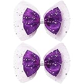 ZOLYCO Large Big 6 Inch Glitter Organza Hair Bow Clips Sequin Party Alligator Clips Mesh Hair Accessories for Women Teens Girls Kids 2 Pcs (Purple)