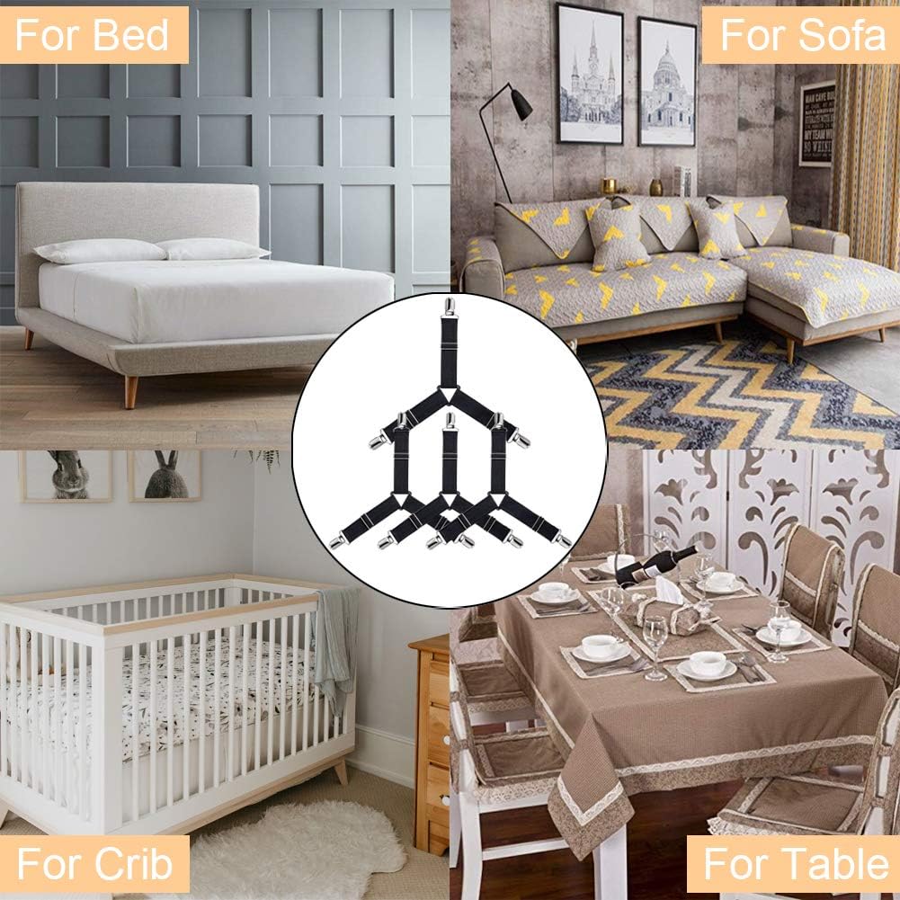 QoeCycth Bed Sheet Holder Straps, 4Pcs Adjustable Triangle Mattress Corner Clips, Elastic Fitted Bed Sheet Fastener Suspenders Grippers Heavy Duty for All Bed Sheets, Mattress Covers, Sofa Cushion: Home & Kitchen