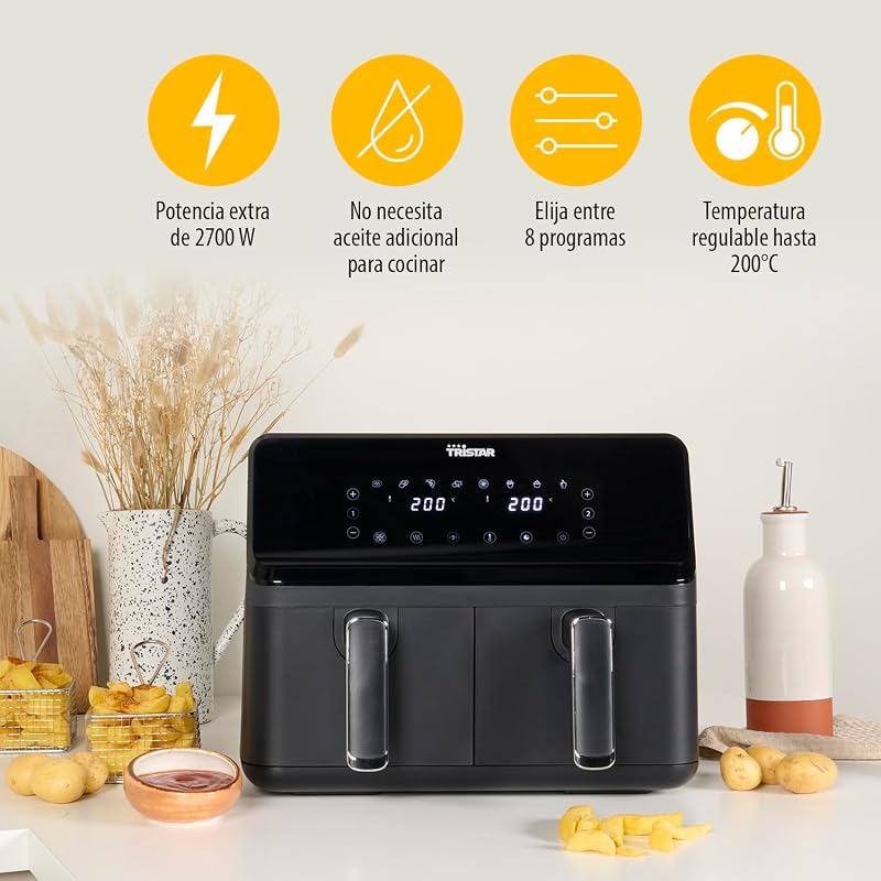 Airfryer Tristar com cesto duplo - 2 x 4 L de capacidade - 2700 W - 8 programas - temperatura ajustável por cesto