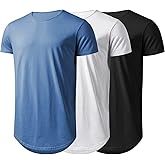 Athlemon Mens Long Shirts for Men Extra Long T Shirts Mens t-Shirts Longline Hipster Reflective Line Scallop Tees