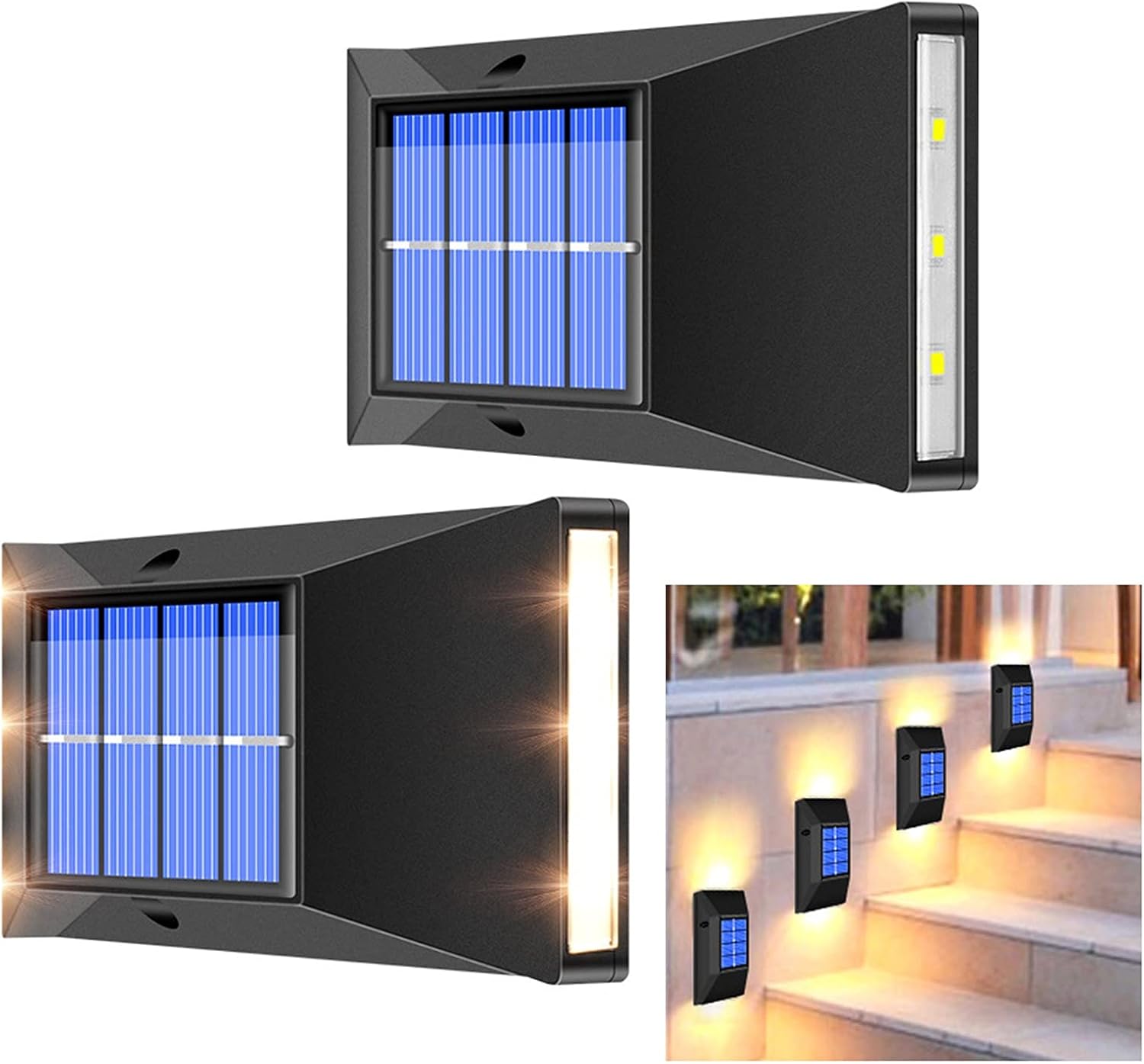 Solar Power 6 LED Wall Mount Light,2 Pcs Solar Lights for Garden,Wall Lamps for Step Walkway Patio Garden Pathway Fence Yard Night Light