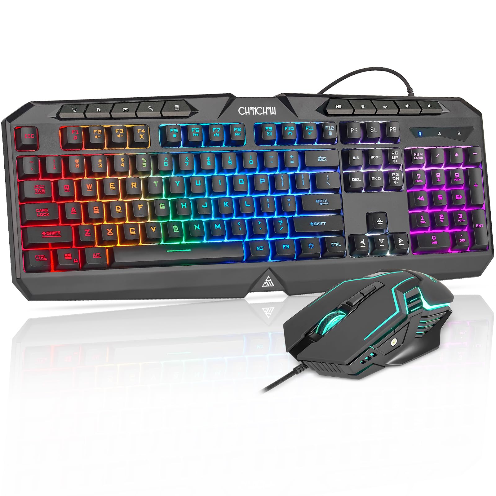 Wired Gaming Keyboard and Mouse Combo with LED Backlit,10 Dedicated Multimedia Keys, 19 Anti-ghosting Keys, Light Up Computer Keyboard, Programmable 7200 DPI RGB Mice with Software for PC Xbox PS5 PS4