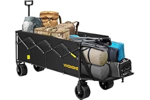VIVOHOME 48''L Extended Collapsible Wagon Cart with 440lbs Weight Capacity, Heavy Duty 350L Folding Utility Garden Cart with 