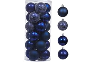 Valery Madelyn Christmas Tree Decorations Set, 24ct Navy Blue Shatterproof Christmas Ball Ornaments Bulk, 2.36 Inches Winter Wonderland Hanging Ornaments for Christmas Trees Xmas 4th of July Holiday