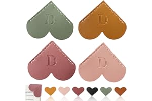 TOPALIVING Personalized Leather Heart Bookmark, 26 Letters Customized Corner Book Mark for Reading Women, Book Marker with Initials，Cute Gifts (Light Pink+Deep Pink+Green+Light Brown, D)