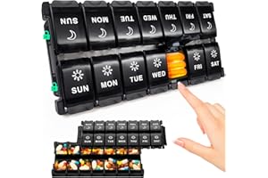 Mossime Large Pill Organizer 2 Times a Day, Push Botton 7 Day Pill Box, Weekly Day Night Vitamin Organizer, Am Pm Medicine Organizer, Big Pill Container, Pill Case for Vitamin, Fish Oils, Supplement