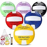 Junkin 6 Pack Volleyballs Official Size 5 Waterproof Soft Volleyball with Pump and Net Bag Outdoor Indoor Beach Gym Training Sport Gift Back to School