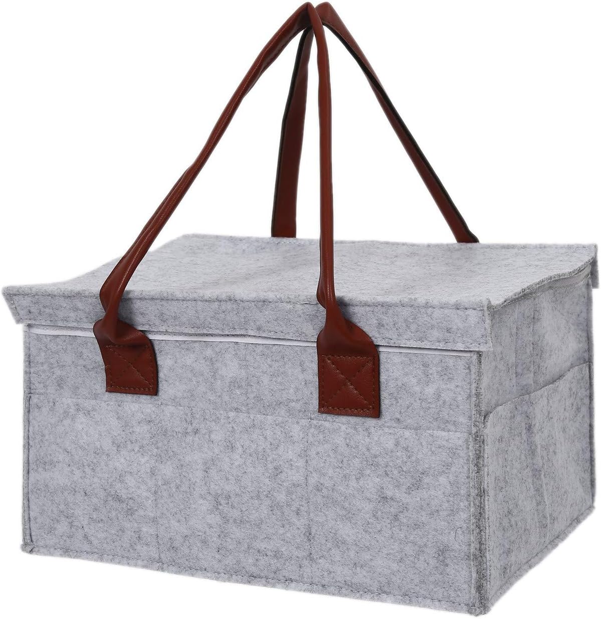 PQZATX Car Caddy Organiser, Baby Diaper Caddy, Nappy Organiser Grey Basket Stroller Organizer Diaper Storage Bin For Car Compartments And Home (Gray)