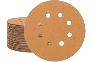SUPBICCO 5-Inch 8-Hole Hook and Loop Sanding Discs, 50 PCS 80 Grit Sand Paper Pads for Random Orbital Sander, Gold Sandpaper Disc for Automotive and Woodworking