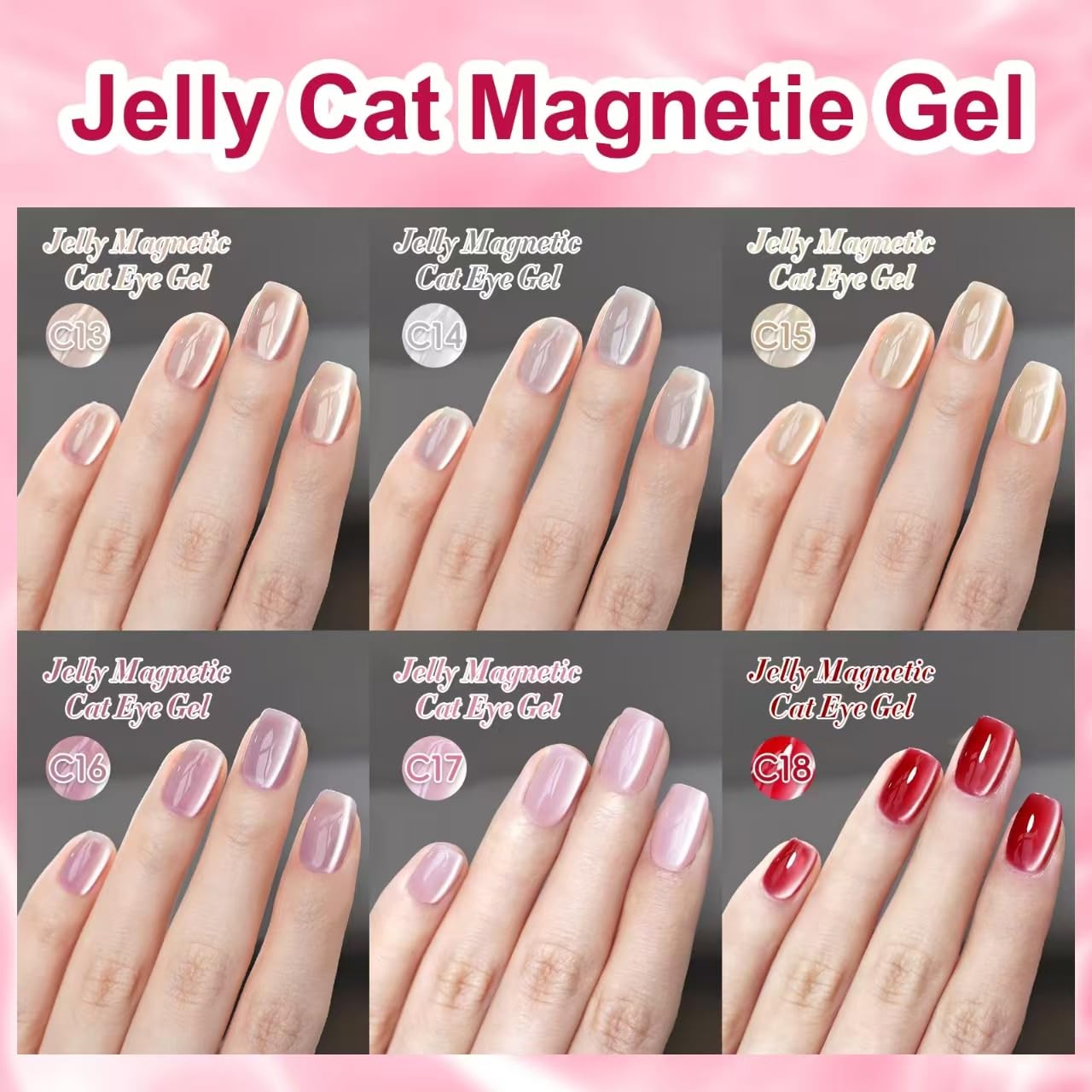 TWOEIGHT Jelly Magnetic Cat Eye Gel Nail Polish Set 8ml*6 with 1Magnets Silver Rose Gold Pink Red Purple Nail Salon DIY at Home Sparkle Stunning Gel Polish Gift for Women - Image 2