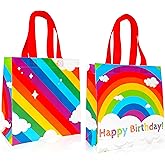 12pcs Rainbow Cloud Gift Treat Bags with Handles Rainbow Birthday Party Grocery Shopping Bags Cloud Star Theme Non-Woven Bag for Birthday Party Baby Shower Supplies