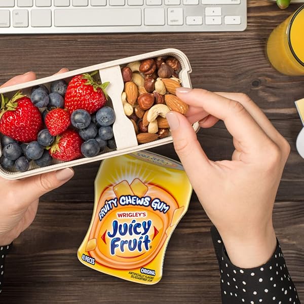 JUICY FRUIT GUM SUGAR-FREE CHEWING GUM, JUICY FRUIT CHEWS, 40 PIECES PER BOTTLE, (PACK OF 6)