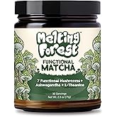 Melting Forest Mushroom Matcha Powder with 7 Functional Mushrooms, Reishi & Lion’s Mane, Adaptogen Blend (30 Servings)