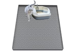 Jacooxi Cat Litter Mat for Litter Box, Silicone Large Cat Litter Trapping Mat - 34x22 in, Waterproof & Non-Slip, Durable & Easy Clean, Gray