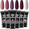 Modelones Poly Nail Gel Set, 6 Colors Peach Pink Burgundy Red Halloween Poly Extension Gel Nail Enhancement Builder Red Collection French Manicure DIY Home Salon Beauty Gift