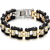 COOLSTEELANDBEYOND Masculine Mens Bike Chain Bracelet of Stainless Steel Two-Tone Polished