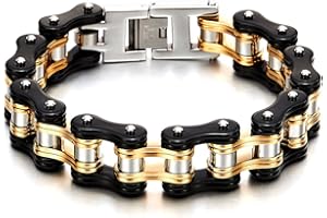 COOLSTEELANDBEYOND Masculine Mens Bike Chain Bracelet of Stainless Steel Two-Tone Polished