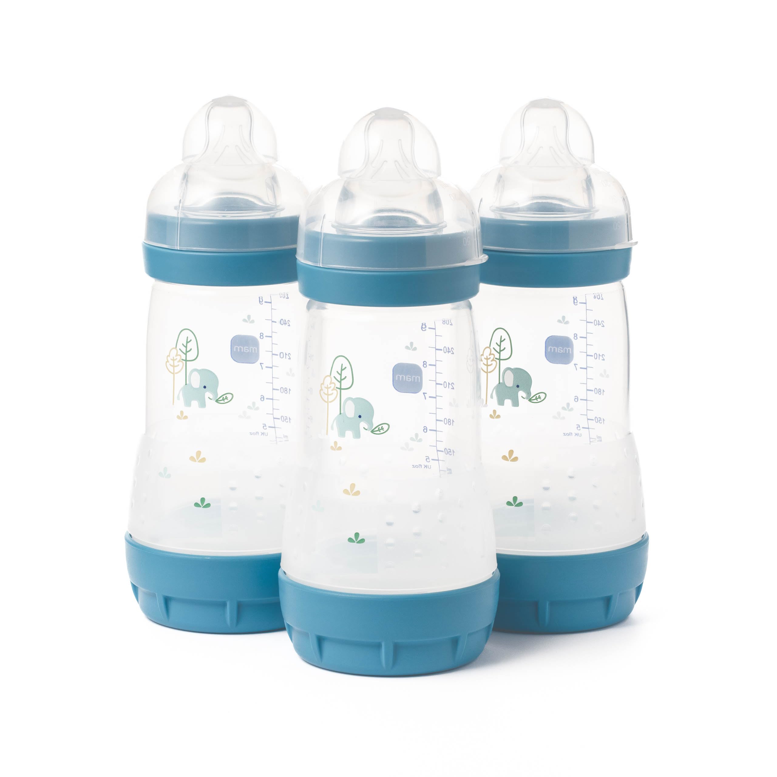 MAM Easy Start Anti-Colic Baby Bottles | 3 Pack (3 x 260) | Self-Sterilising Baby Milk Bottle | Medium Flow MAM Teats Size 2 | Newborn Essentials | Peppermint (Various Designs)