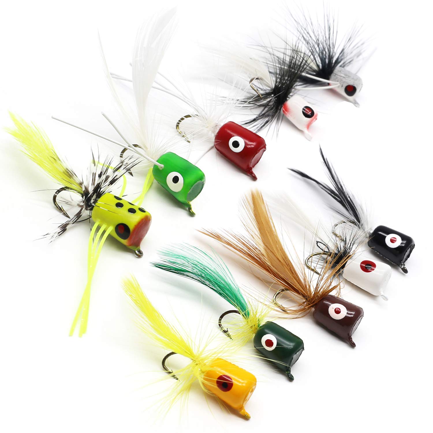YZD Bass Popper Fly Dry Fly Fishing Flies Kit Panfish Bass Fishing Popper Topwater Bait (Popper Kit 02)