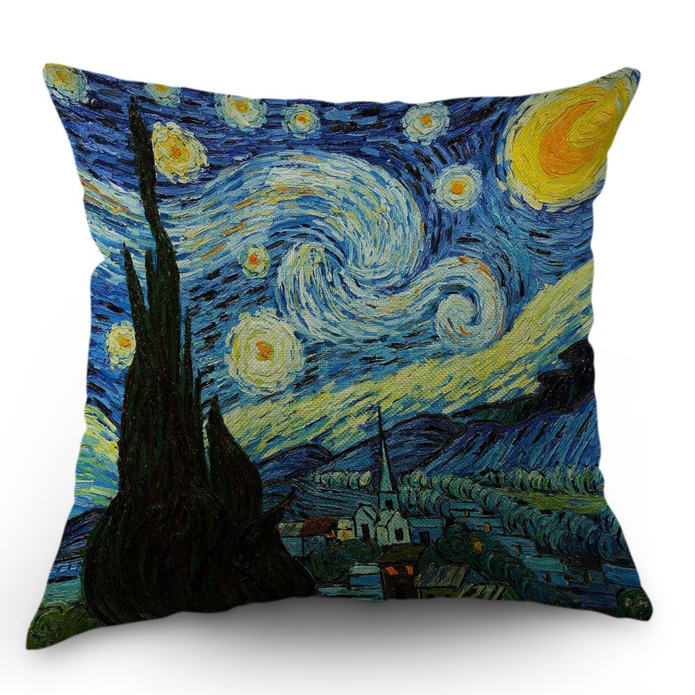 Van Gogh Pillow Cover Classic Arts Starry Night Throw Pillow Case 18" x 18" Inch Cotton Linen Cushion Cover for Men Women Dark Blue Yellow