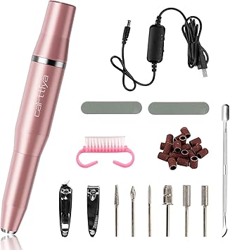 Ponceuse Pour Ongles Manucure Electrique Carttiya Kit Manucure Rose Lime à Ongle Electrique Professionnelle Avec 6 Embouts Et 30 Bandes Abrasives