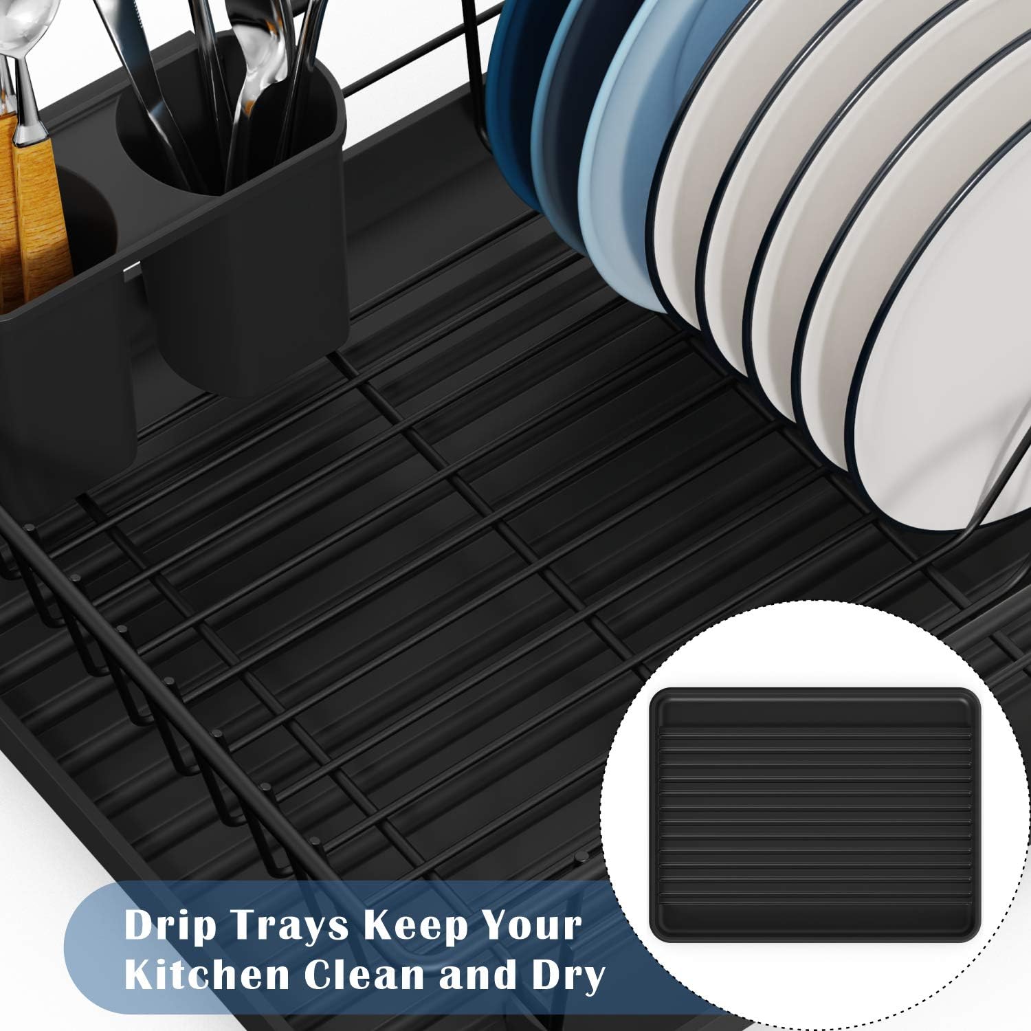 Dish Drying Rack GSlife Dish Rack with Tray Small Dish Drainer for Kitchen Countertop, Black: Kitchen & Dining