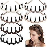 Auseibeely 6 Pcs Zig Zag Headbands for Women, Non Slip Wavy Comb Headband with Teeth, Plastic U Shape High Skull Headband for Girls Teen Men, Fashion 90s Hair Accessories, Ideal for Gifts
