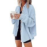 Nirovien Womens Waffle Knit Shacket Oversized Button Down Shirt Jacket Lightweight Spring Outfits Clothes