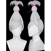 Half and Half SeikoAyase Cosplay Wig DAN DA DAN Long Silver White Anime Costume Wigs + Hair Tie + Wig Cap for Women Halloween Party
