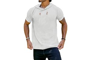 Zaitun Men's Short Sleeve Hoodie Shirt Casual Waffle Knitted Pullover Sweater