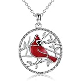 YFN S925 Sterling Silver Bird Pendant Necklace with Flowers Gift for Women Hummingbird/Cardinal