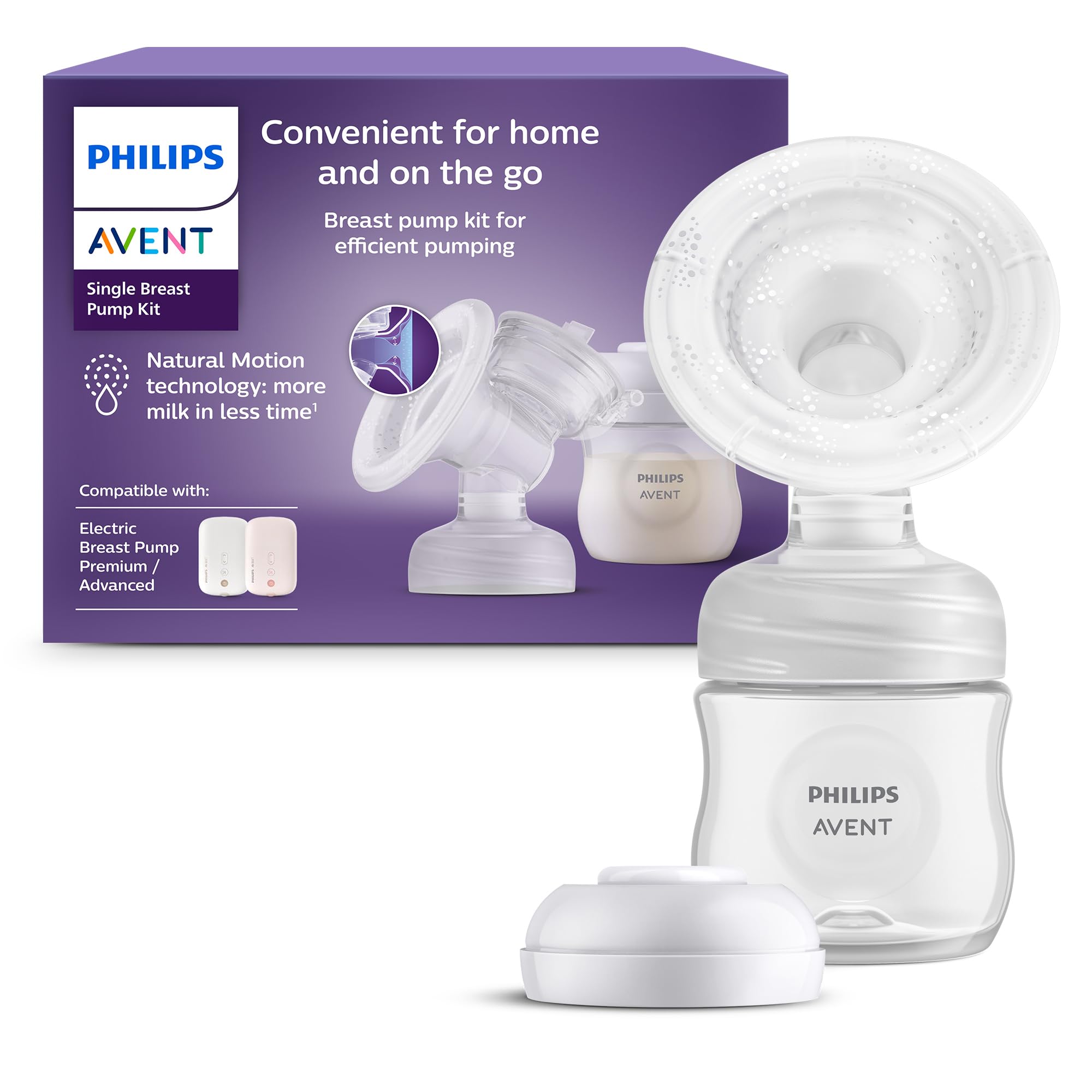Philips Avent Single Breast Pump Kit, Without Motor Unit, Easily Clean and Assemble, 1 Bottle, 1 Sealing Disc and 1 Screw Ring for Milk Storage, Model SCF337/01