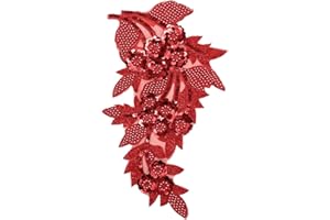 SAIXCCS 1pc Large Flower Rhinestone Applique Red, Embroidery Sequin Patches for Clothes,Beaded Lace Applique for Wedding Bridal Dress Bodice Hat Sewing Craft for Girl Embellishment(Red)