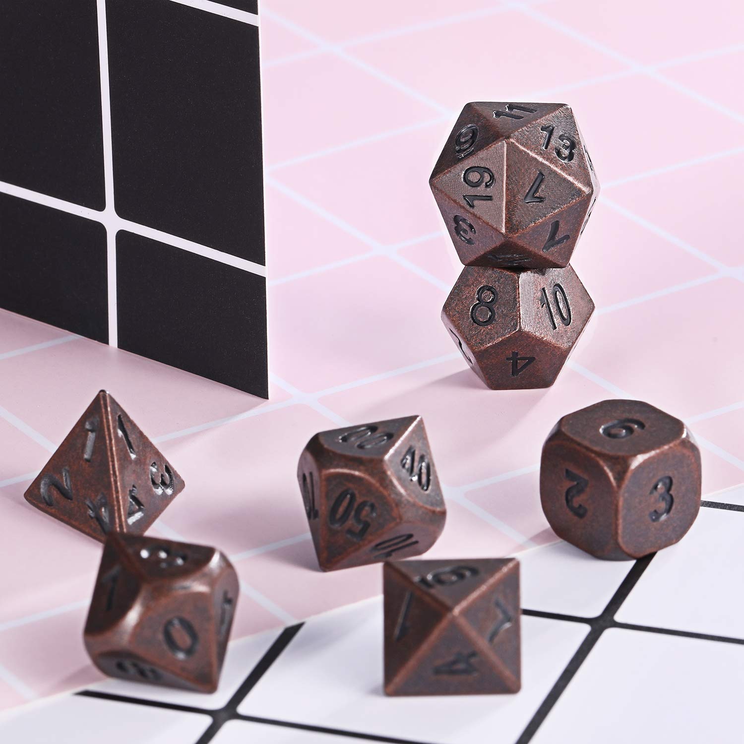 d6 and d4 Frienda Zinc Alloy Metal Polyhedral 7Die Dice Set for