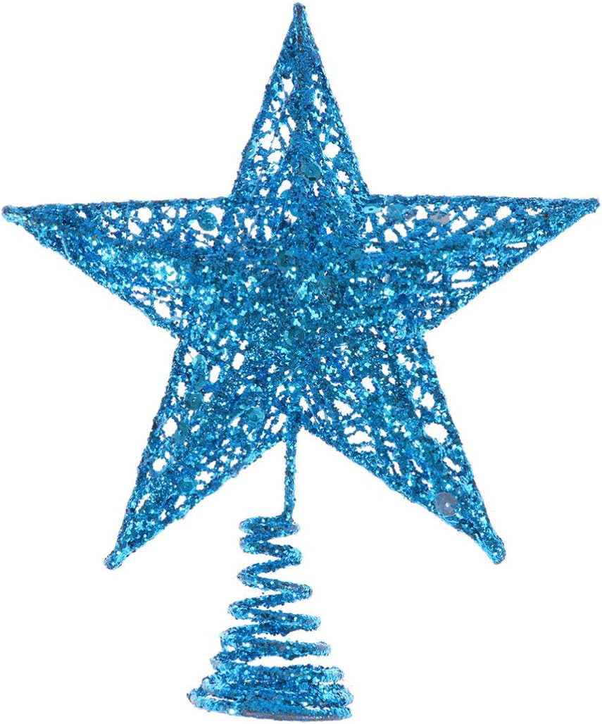 Amosfun Glittered Christmas Tree Topper Star Treetop for Christmas Tree