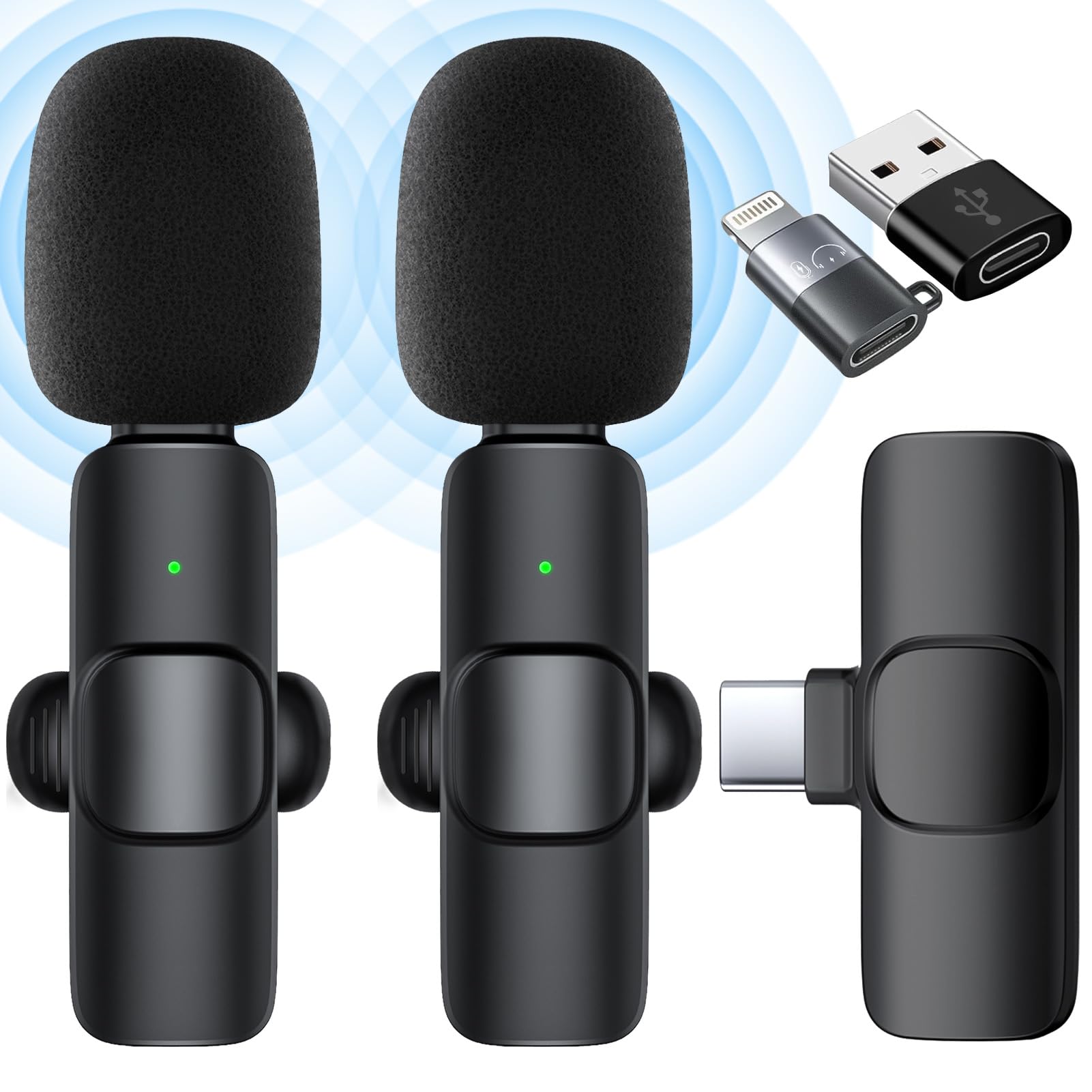 Wireless Microphones, 2 Pack Wireless Microphone for iPhone iPad Smart Phone Computer, Plug-Play Microphone Wireless Lavalier Microphone for Recording,Live Stream,YouTube,Facebook,TikTok