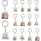 Serencatcher 12pcs Inspirational Book Keychain Party Favors Floral Book Theme Acrylic Keychains Book Lovers Gifts Bulk for Women Book Club Members Writers Bookish Librarian Bookworm