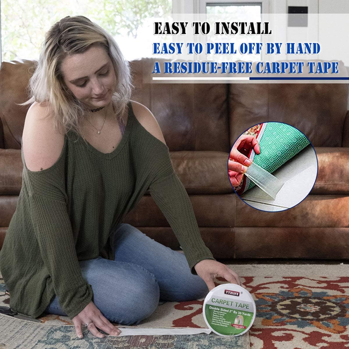YYXLIFE Rug Tape Double Sided Carpet Heavy Duty Tape Carpet Adhesive Rug Gripper Removable Multi-Purpose Tape Cloth For Area Rugs, Outdoor Rugs, Carpets.Tape Carpet Adhesive, 2 Inch X 30 Yards, White - - 