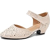 Nmiyaul Women's Ankle Strap Cut Out Closed Toe Low Block Heels Pumps Retro Shoes Hook and Loop D'Orsay Comfortable Vintage Dressy Wedding Party Work Church Shoes