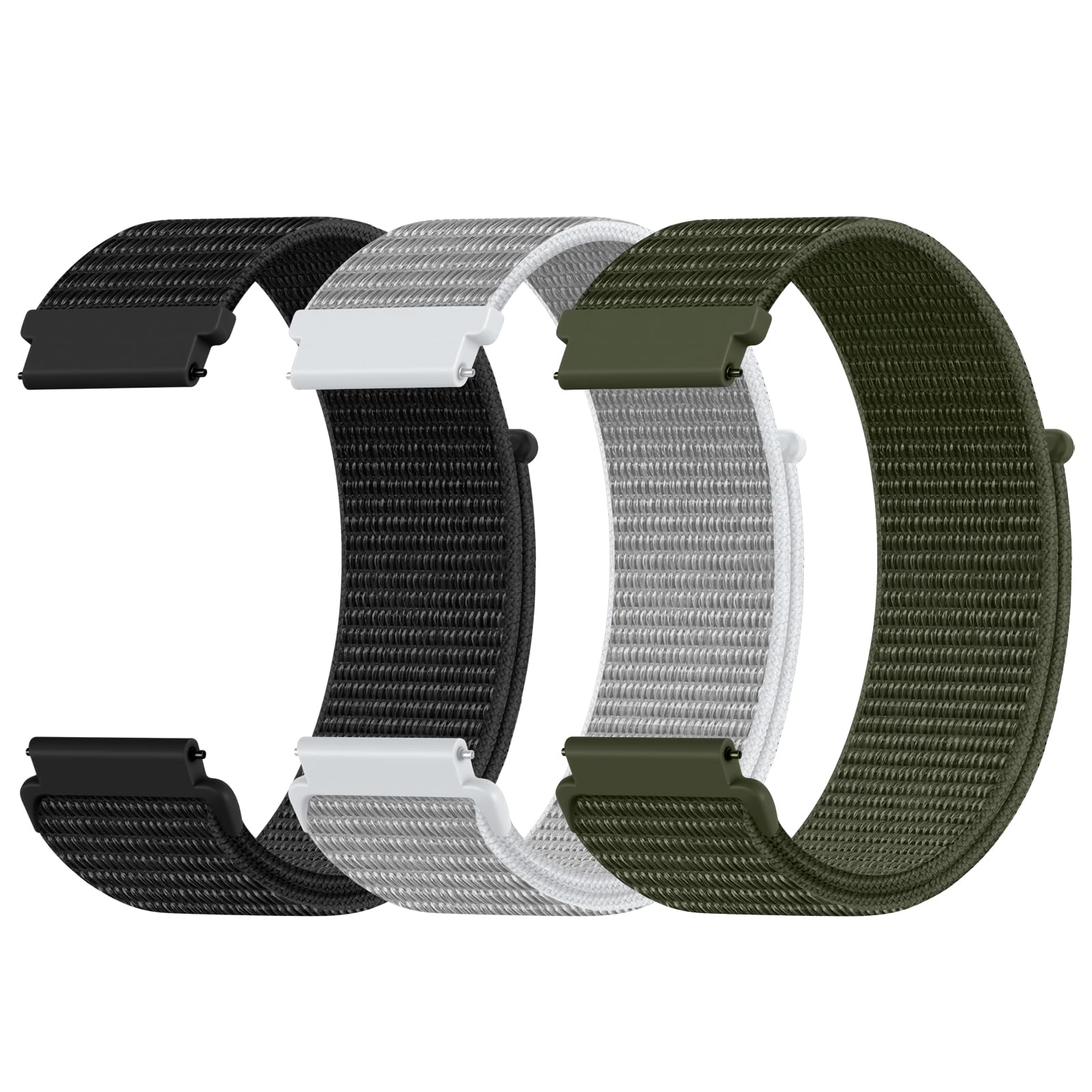 20mm Quick Release Nylon Watch Band Compatible with Samsung Galaxy Watch 7 6 5 4 FE 40mm 44mm, Adjustable Breathable Sport Watch Strap Replacement for Garmin Vivoactive 5 6 3/Venu Sq/Sq 2/Sq Music/Approach S50/S40/S44 Men Women, 3 Packs