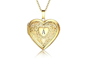 GOKING Love Heart Locket Necklace That Holds Pictures, Initial Alphabet A-Z Photo Lockets