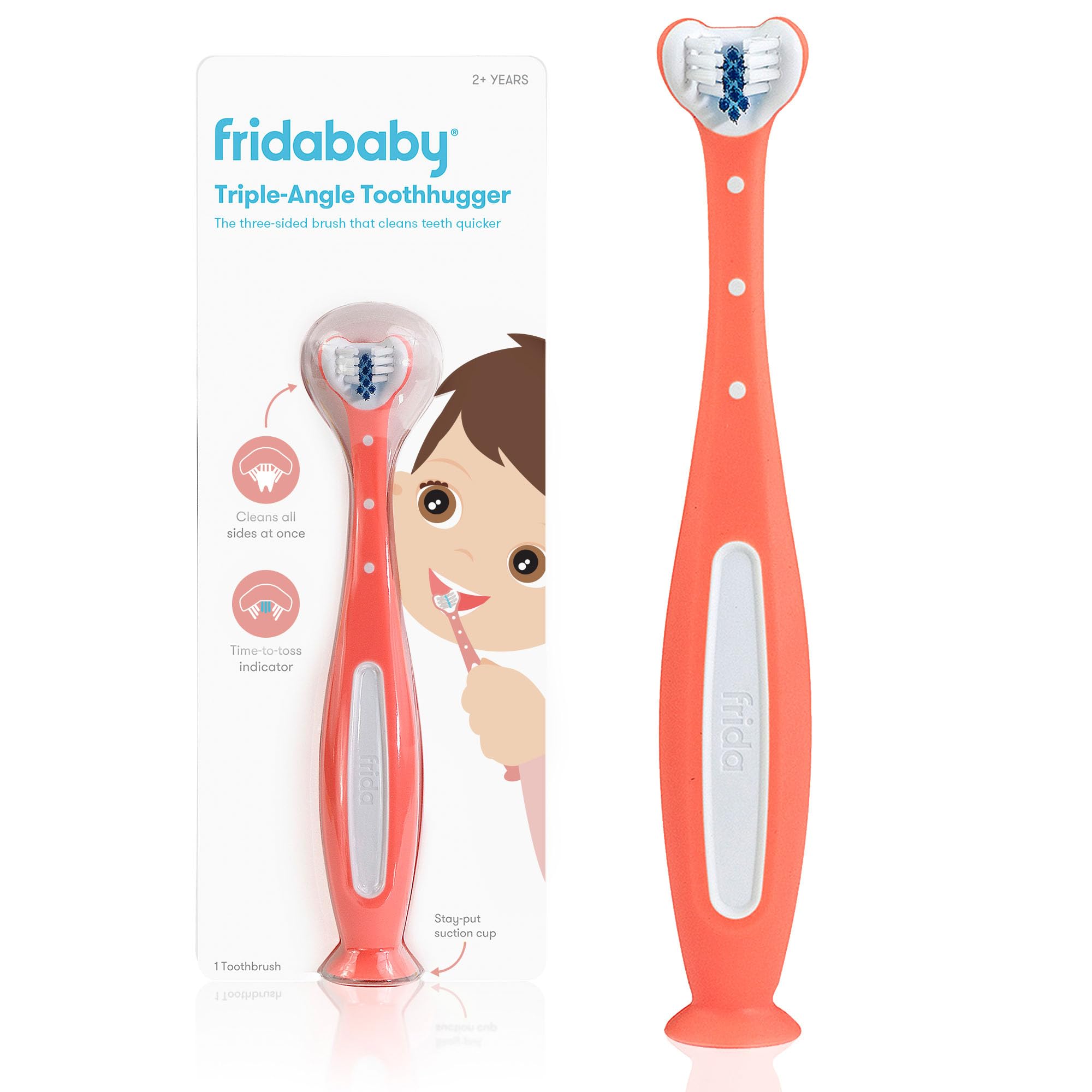 Frida Baby Toothhugger Kids Toothbrush: U-Shaped Toothbrush with Triple-Angle Bristles, Easy-Grip Handle, Soft Toothbrush Bristles, for Toddlers and Kids 2+ Years Old, Pink