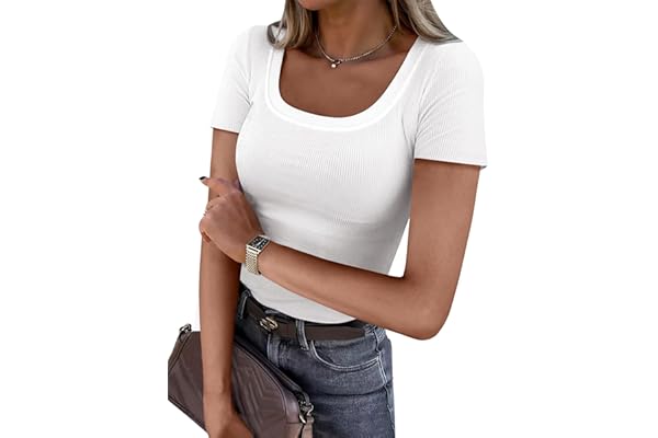 ANRABESS Women Short Sleeve Tops Scoop Neck Ribbed Knit Slim Fitted Basic Tee Shirt Casual Summer Clothes 2026 Spring Outfits