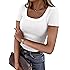 ANRABESS Women Short Sleeve Tops Scoop Neck Ribbed Knit Slim Fitted Basic Tee Shirt Casual Summer Clothes 2026 Spring Outfits