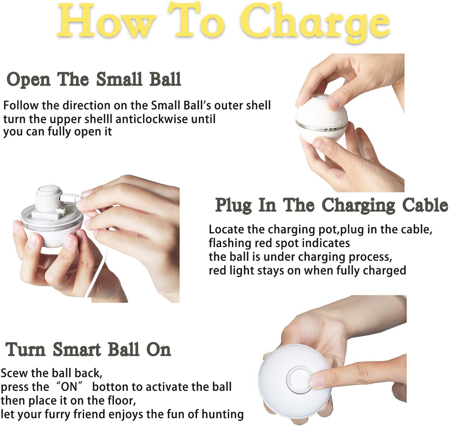 YOFUN Interactive Cat Toys, Automatic Cat Toy Ball, USB Charging Pet Toy, Built-in Spinning LED Light, Newest Version with 2 Lightening Modes & Attached Feather with Bell, Insert Catnip : Pet Supplies