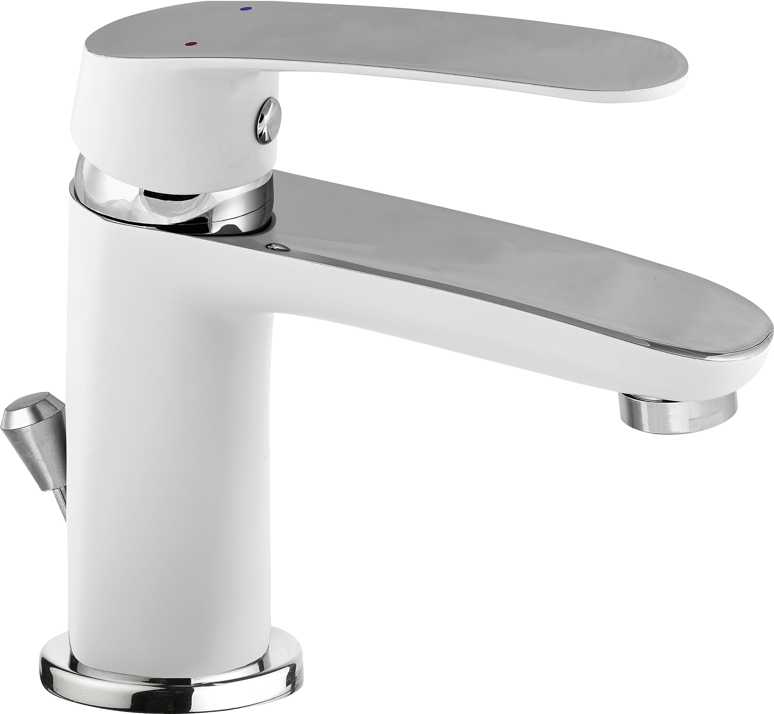 Cornat Lucena LUCW1 Single-Lever Washbasin Pull Outflow High Pressure Tap for Bathroom/Sink Fitting White/Chrome-Plated, Silver