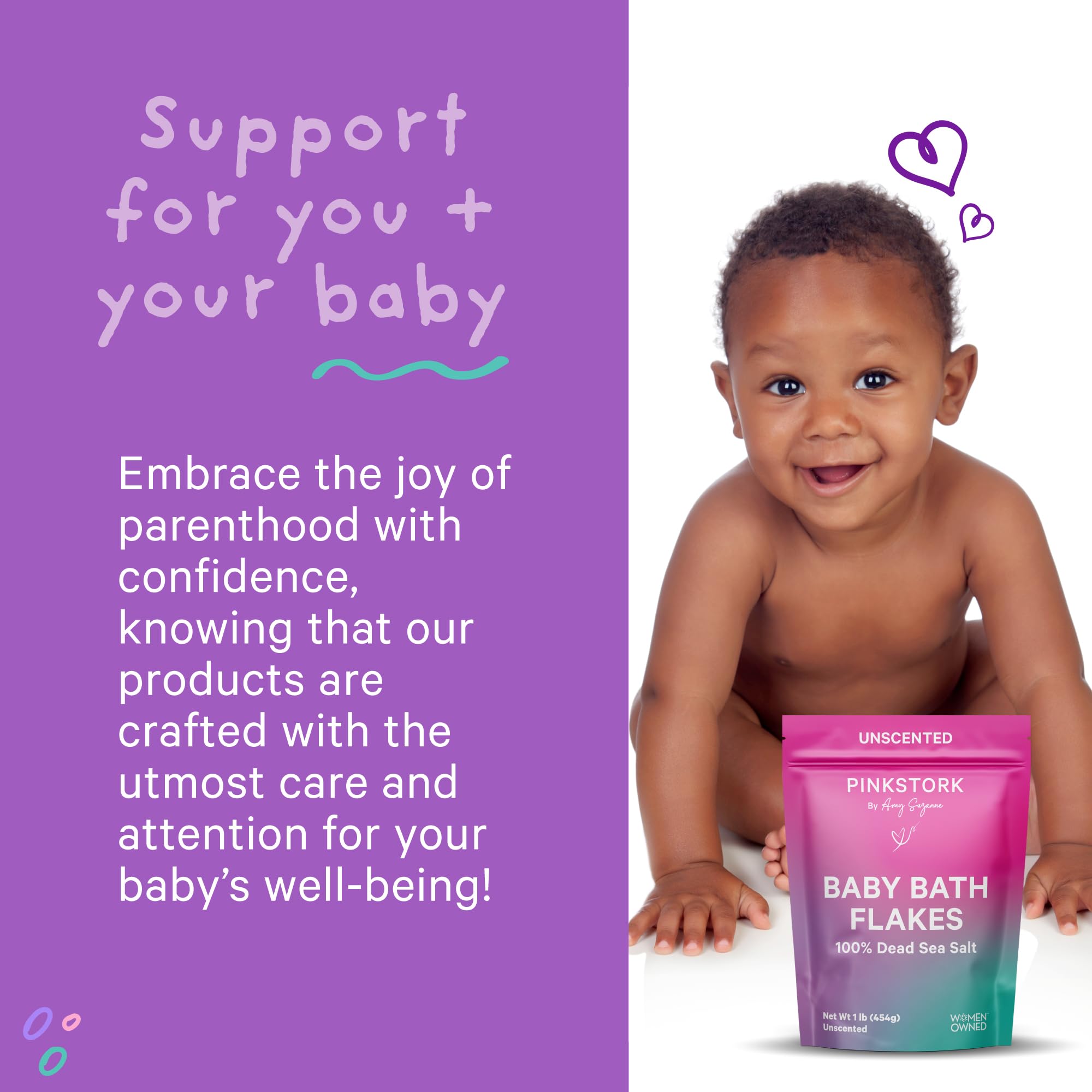 Pink Stork Baby Bath Flakes – Pure Magnesium Chloride Bath Soak for Infants + Toddlers – Fragrance-Free, Non-GMO, No Melatonin – Supports Bedtime Routine, Skin Comfort + Wellness – 16 oz